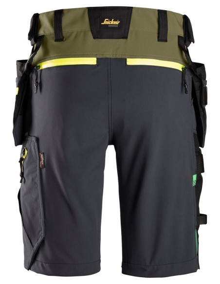 6140 Pantalones cortos de trabajo elasticos FlexiWork Softshell con bolsillos flotantes verde kaki/ gris acero