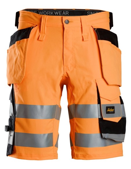 6135 Pantalones cortos de trabajo elasticos de alta visibilidad clase 1 con bolsillos flotantes naranja-negro
