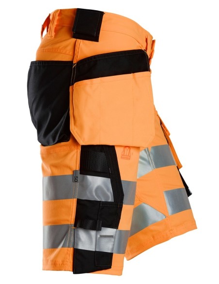 6135 Pantalones cortos de trabajo elasticos de alta visibilidad clase 1 con bolsillos flotantes naranja-negro