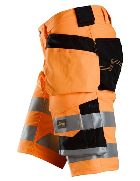 6135 Pantalones cortos de trabajo elasticos de alta visibilidad clase 1 con bolsillos flotantes naranja-negro