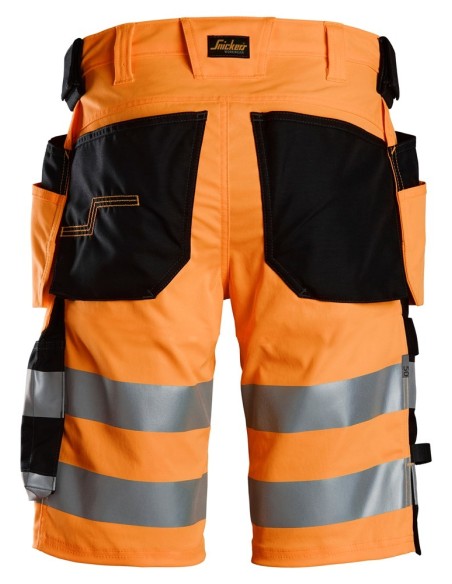 6135 Pantalones cortos de trabajo elasticos de alta visibilidad clase 1 con bolsillos flotantes naranja-negro