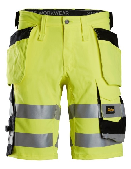 6135 Pantalones cortos de trabajo elasticos de alta visibilidad clase 1 con bolsillos flotantes amarillo-negro