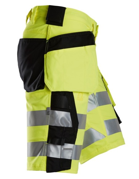 6135 Pantalones cortos de trabajo elasticos de alta visibilidad clase 1 con bolsillos flotantes amarillo-negro