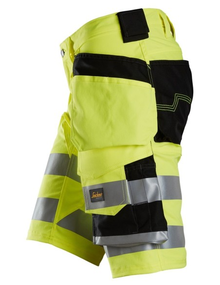 6135 Pantalones cortos de trabajo elasticos de alta visibilidad clase 1 con bolsillos flotantes amarillo-negro