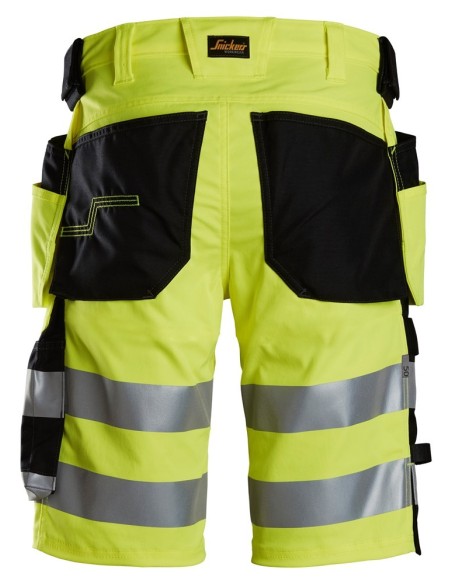 6135 Pantalones cortos de trabajo elasticos de alta visibilidad clase 1 con bolsillos flotantes amarillo-negro
