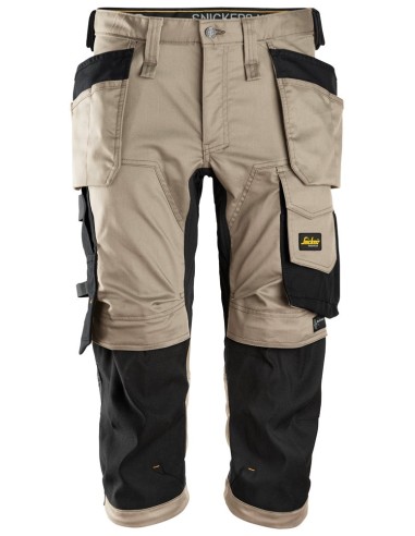 6142 Pantalones pirata de trabajo elasticos con bolsillos flotantes AllroundWork beige-negro