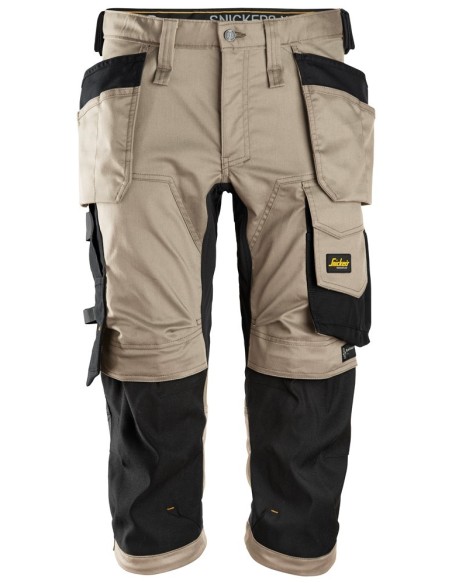6142 Pantalones pirata de trabajo elasticos con bolsillos flotantes AllroundWork beige-negro