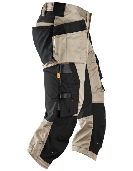 6142 Pantalones pirata de trabajo elasticos con bolsillos flotantes AllroundWork beige-negro