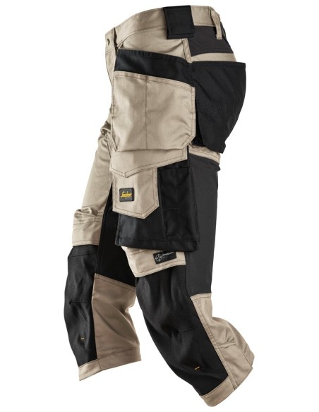 6142 Pantalones pirata de trabajo elasticos con bolsillos flotantes AllroundWork beige-negro