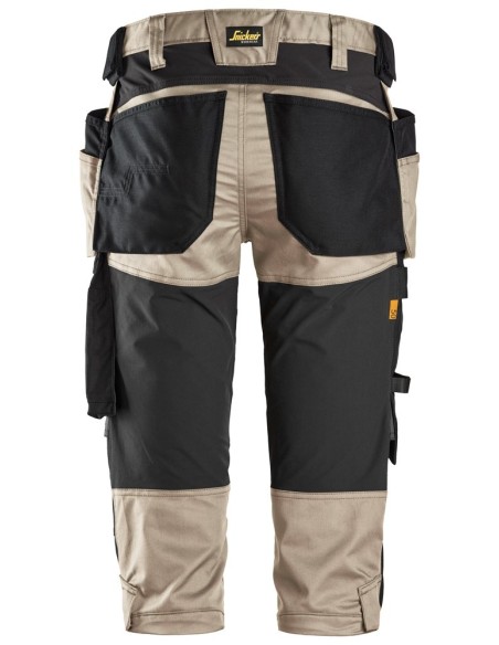 6142 Pantalones pirata de trabajo elasticos con bolsillos flotantes AllroundWork beige-negro