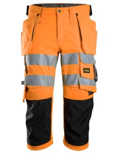 6138 Pantalones pirata de trabajo elasticos de alta visibilidad clase 1/2 con bolsillos flotantes naranja-negro