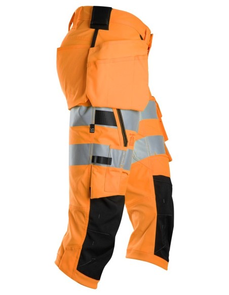 6138 Pantalones pirata de trabajo elasticos de alta visibilidad clase 1/2 con bolsillos flotantes naranja-negro