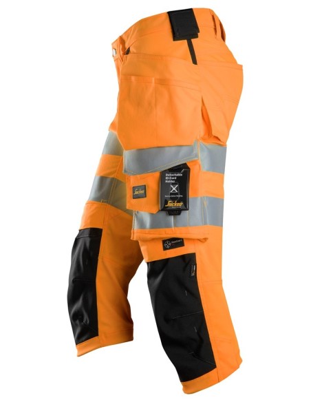 6138 Pantalones pirata de trabajo elasticos de alta visibilidad clase 1/2 con bolsillos flotantes naranja-negro