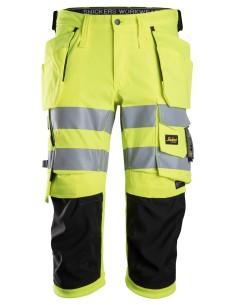 6138 Pantalones pirata de trabajo elasticos de alta visibilidad clase 1/2 con bolsillos flotantes amarillo-negro