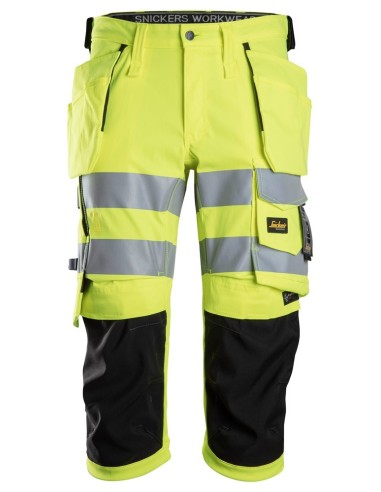 6138 Pantalones pirata de trabajo elasticos de alta visibilidad clase 1/2 con bolsillos flotantes amarillo-negro