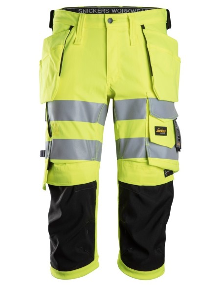 6138 Pantalones pirata de trabajo elasticos de alta visibilidad clase 1/2 con bolsillos flotantes amarillo-negro