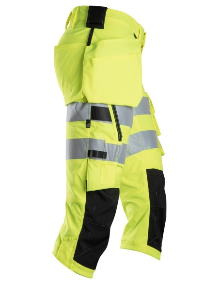 6138 Pantalones pirata de trabajo elasticos de alta visibilidad clase 1/2 con bolsillos flotantes amarillo-negro