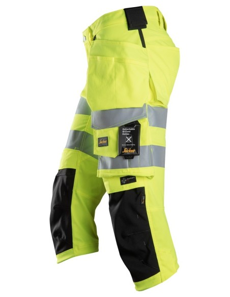 6138 Pantalones pirata de trabajo elasticos de alta visibilidad clase 1/2 con bolsillos flotantes amarillo-negro