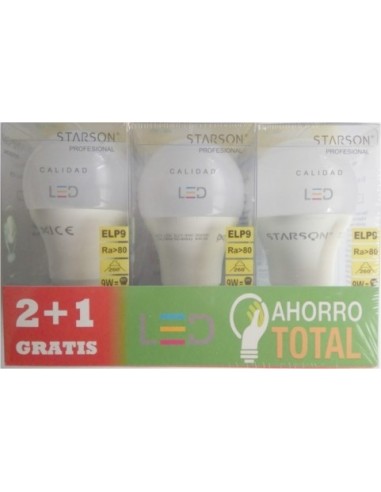 Lámpara LED estandar E27 9w 900 lumens 3 ud