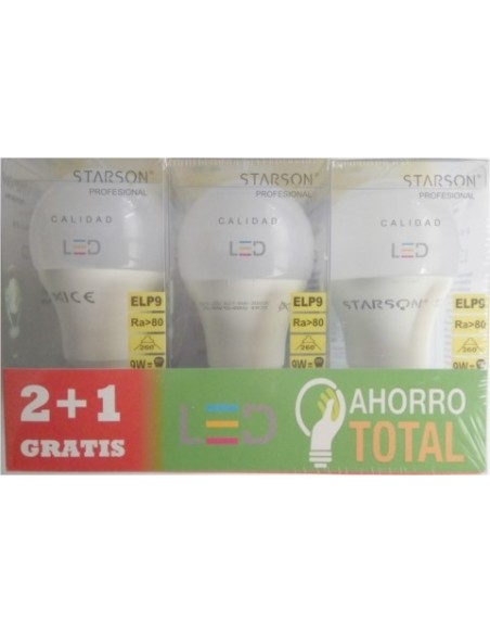 Lámpara LED estandar E27 9w 900 lumens 3 ud
