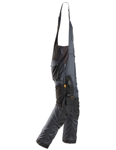 6051 Pantalones elasticos con peto y tirantes AllroundWork gris acero-negro