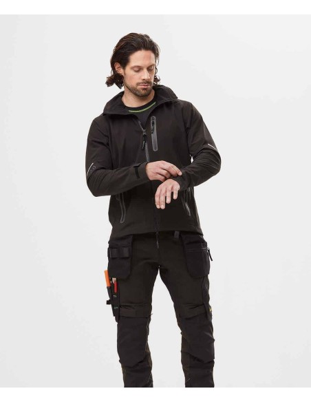 1218 Chaqueta impermeable SoftShell FlexiWork con capucha negro