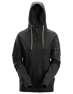 2877 Sudadera mujer con capucha, cremallera completa y logo negro