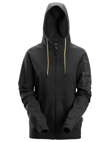 2877 Sudadera mujer con capucha, cremallera completa y logo negro