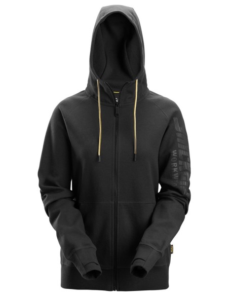 2877 Sudadera mujer con capucha, cremallera completa y logo negro