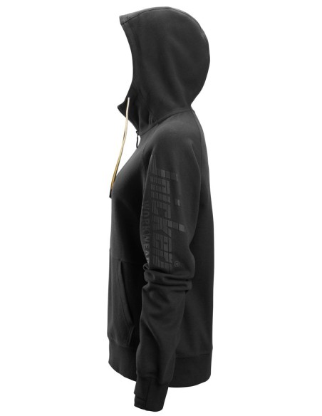 2877 Sudadera mujer con capucha, cremallera completa y logo negro