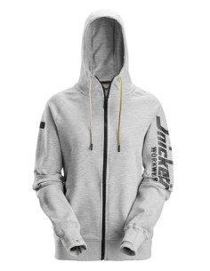 2877 Sudadera mujer con capucha, cremallera completa y logo gris jaspeado