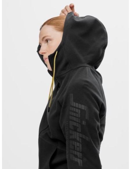 2877 Sudadera mujer con capucha, cremallera completa y logo gris jaspeado