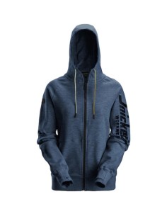 2877 Sudadera mujer con capucha, cremallera completa y logo azul marino jaspeado