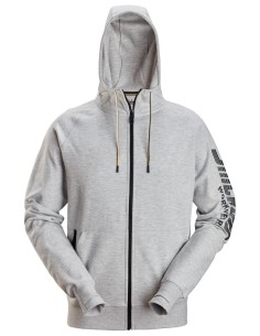 2895 Sudadera con capucha, cremallera completa y logo gris jaspeado