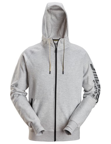 2895 Sudadera con capucha, cremallera completa y logo gris jaspeado