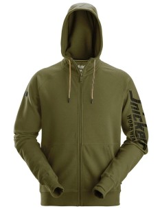2895 Sudadera con capucha, cremallera completa y logo verde khaki