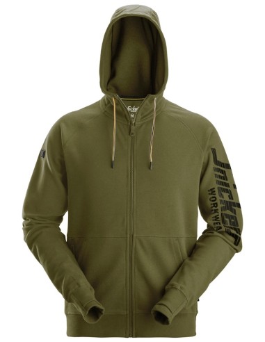 2895 Sudadera con capucha, cremallera completa y logo verde khaki