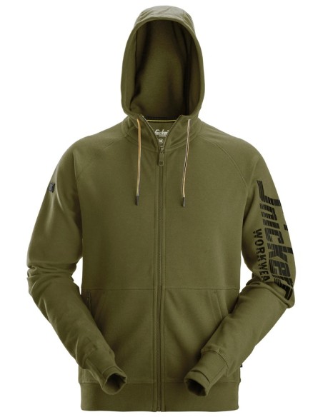 2895 Sudadera con capucha, cremallera completa y logo verde khaki