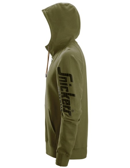 2895 Sudadera con capucha, cremallera completa y logo verde khaki