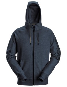 2895 Sudadera con capucha, cremallera completa y logo azul marino jaspeado