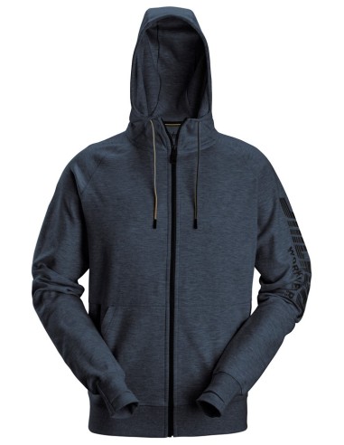 2895 Sudadera con capucha, cremallera completa y logo azul marino jaspeado