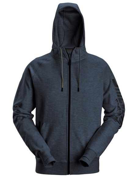 2895 Sudadera con capucha, cremallera completa y logo azul marino jaspeado