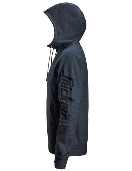 2895 Sudadera con capucha, cremallera completa y logo azul marino jaspeado