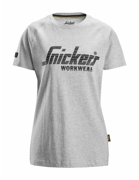 2597 Camiseta manga corta con logo para mujer gris jaspeado
