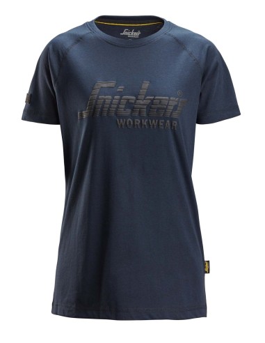 2597 Camiseta manga corta con logo para mujer azul marino jaspeado