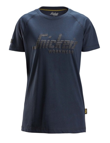 2597 Camiseta manga corta con logo para mujer azul marino jaspeado