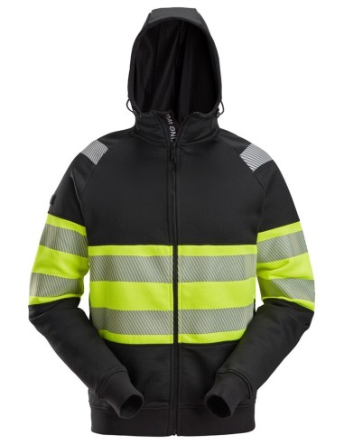 2838 Sudadera alta visibilidad clase 1 con capucha y cremallera completa negro-amarillo