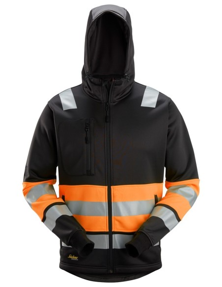 8038 Sudadera con capucha y cremallera completa de alta visibilidad clase 1 negro-naranja