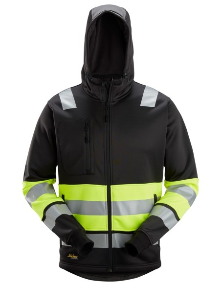 8038 Sudadera con capucha y cremallera completa de alta visibilidad clase 1 negro-amarillo