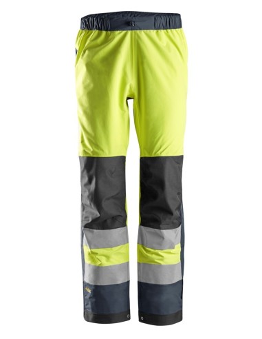 6530 Pantalones largos trabajo impermeables Waterproof Shell alta visibilidad clase 2 AllroundWork amarillo/azul marino